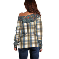Vintage Western Flowers Yoke Shirt Style Off Shoulder Sweater Gingham - Wonder Print Shop