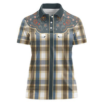 Vintage Western Flowers Yoke Shirt Style Women Polo Shirt Gingham - Wonder Print Shop