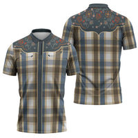 Vintage Western Flowers Yoke Shirt Style Zipper Polo Shirt Gingham - Wonder Print Shop