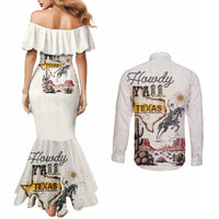 Texas Heritage Vintage Style Couples Matching Mermaid Dress and Long Sleeve Button Shirt Howdy Y’all and Lone Star State - Wonder Print Shop
