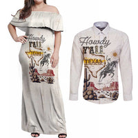 Texas Heritage Vintage Style Couples Matching Off Shoulder Maxi Dress and Long Sleeve Button Shirt Howdy Y’all and Lone Star State - Wonder Print Shop