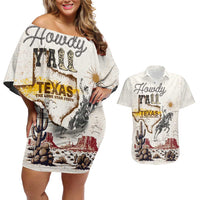 Texas Heritage Vintage Style Couples Matching Off Shoulder Short Dress and Hawaiian Shirt Howdy Y’all and Lone Star State - Wonder Print Shop