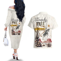 Texas Heritage Vintage Style Couples Matching Off The Shoulder Long Sleeve Dress and Hawaiian Shirt Howdy Y’all and Lone Star State - Wonder Print Shop