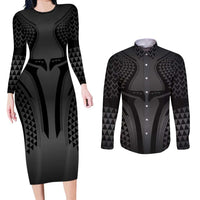 Hawaiian Kakau Art Tattoos Aquaman Style Couples Matching Long Sleeve Bodycon Dress and Long Sleeve Button Shirt Special Edition - Wonder Print Shop