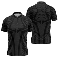 Hawaiian Kakau Art Tattoos Aquaman Style Zipper Polo Shirt Black Version - Wonder Print Shop