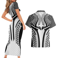 Hawaiian Kakau Art Tattoos Aquaman Style Couples Matching Short Sleeve Bodycon Dress and Hawaiian Shirt White Version - Wonder Print Shop