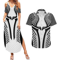 Hawaiian Kakau Art Tattoos Aquaman Style Couples Matching Summer Maxi Dress and Hawaiian Shirt White Version - Wonder Print Shop
