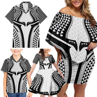 Hawaiian Kakau Art Tattoos Aquaman Style Family Matching Off Shoulder Short Dress and Hawaiian Shirt White Version - Wonder Print Shop