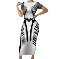 Hawaiian Kakau Art Tattoos Aquaman Style Short Sleeve Bodycon Dress White Version - Wonder Print Shop