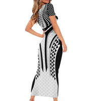 Hawaiian Kakau Art Tattoos Aquaman Style Short Sleeve Bodycon Dress White Version - Wonder Print Shop