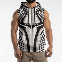 Hawaiian Kakau Art Tattoos Aquaman Style Sleeveless Zip Hoodie White Version - Wonder Print Shop