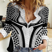 Hawaiian Kakau Art Tattoos Aquaman Style Women Casual Shirt White Version - Wonder Print Shop