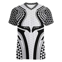 Hawaiian Kakau Art Tattoos Aquaman Style Women V-Neck T-Shirt White Version - Wonder Print Shop
