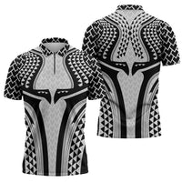 Hawaiian Kakau Art Tattoos Aquaman Style Zipper Polo Shirt White Version - Wonder Print Shop