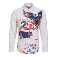 250 Years of American Freedom Long Sleeve Button Shirt Flag Bald Eagle and Map