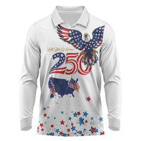 250 Years of American Freedom Long Sleeve Polo Shirt Flag Bald Eagle and Map