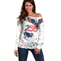 250 Years of American Freedom Off Shoulder Sweater Flag Bald Eagle and Map