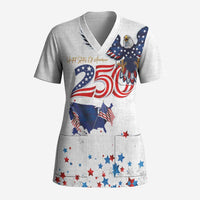 250 Years of American Freedom Scrub Top Flag Bald Eagle and Map