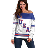 USA Ice Hockey Custom Off Shoulder Sweater Sporty Style