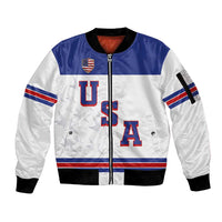 USA Ice Hockey Custom Sleeve Zip Bomber Jacket Sporty Style