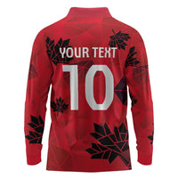Custom Canada Football Long Sleeve Polo Shirt Maple Leaves Geometric Style