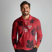 Custom Canada Football Long Sleeve Polo Shirt Maple Leaves Geometric Style