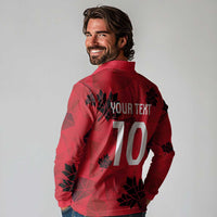 Custom Canada Football Long Sleeve Polo Shirt Maple Leaves Geometric Style
