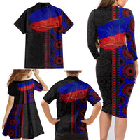 Haiti Flag Day African Seamless Pattern Family Matching Long Sleeve Bodycon Dress and Hawaiian Shirt - Wonder Print Shop