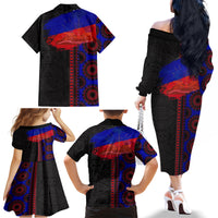 Haiti Flag Day African Seamless Pattern Family Matching Off The Shoulder Long Sleeve Dress and Hawaiian Shirt - Wonder Print Shop