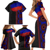 Haiti Flag Day African Seamless Pattern Family Matching Short Sleeve Bodycon Dress and Hawaiian Shirt - Wonder Print Shop