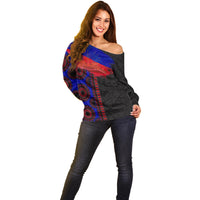 Haiti Flag Day African Seamless Pattern Off Shoulder Sweater - Wonder Print Shop