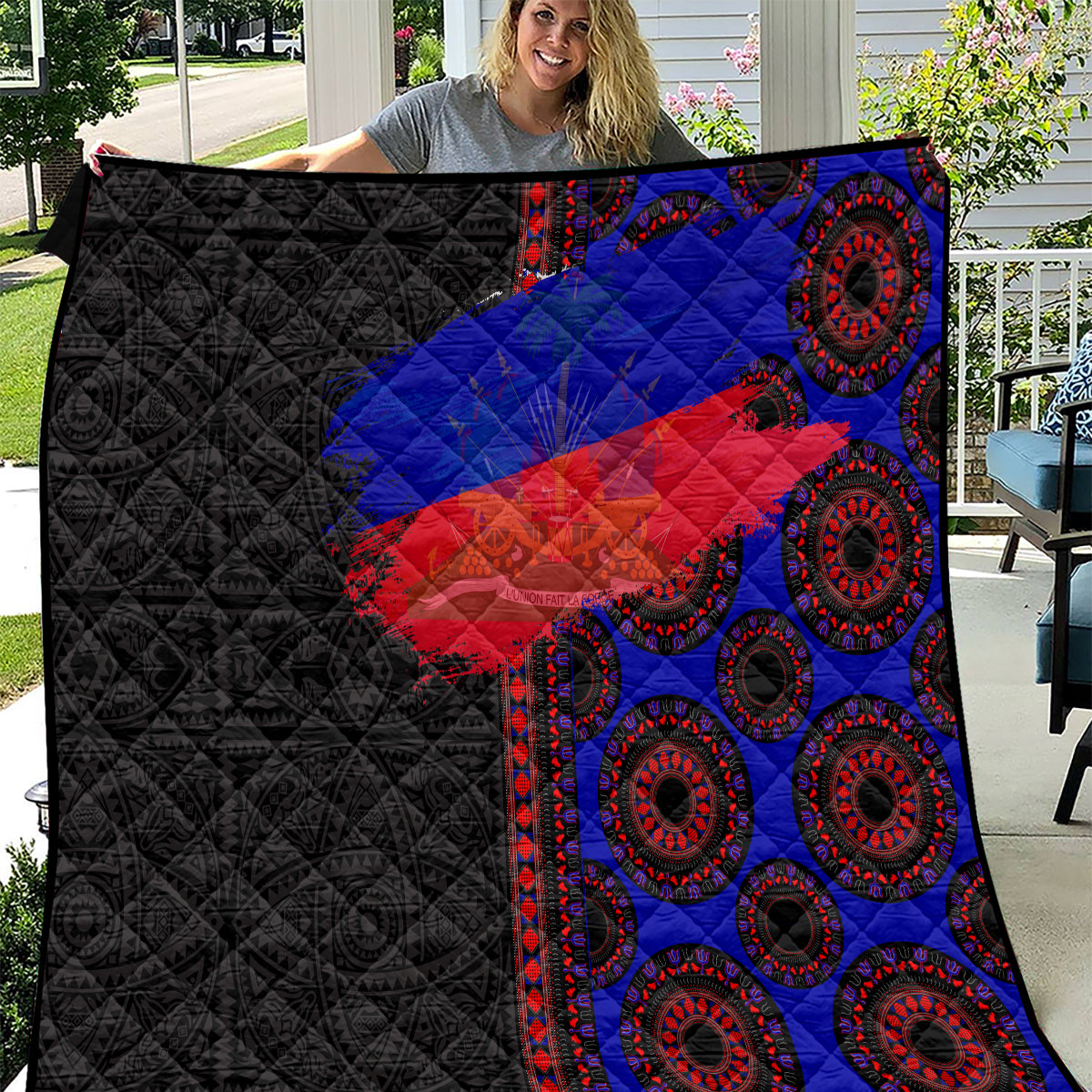 Haiti Flag Day African Seamless Pattern Quilt