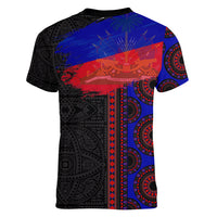 Haiti Flag Day African Seamless Pattern Women V-Neck T-Shirt - Wonder Print Shop