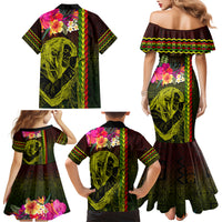Hawaiian Reggae Music Family Matching Mermaid Dress and Hawaiian Shirt Jamaica Singer Tribal Polynesian and Hibiscus - Wonder Print Shop