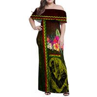Hawaiian Reggae Music Family Matching Off Shoulder Maxi Dress and Hawaiian Shirt Jamaica Singer Tribal Polynesian and Hibiscus - Wonder Print Shop