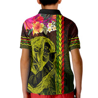Hawaiian Reggae Music Kid Polo Shirt Jamaica Singer Tribal Polynesian and Hibiscus - Wonder Print Shop