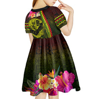 Hawaiian Reggae Music Kid Short Sleeve Dress Jamaica Singer Tribal Polynesian and Hibiscus - Wonder Print Shop
