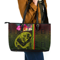 Hawaiian Reggae Music Leather Tote Bag Jamaica Singer Tribal Polynesian and Hibiscus - Wonder Print Shop