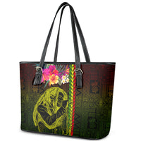 Hawaiian Reggae Music Leather Tote Bag Jamaica Singer Tribal Polynesian and Hibiscus - Wonder Print Shop