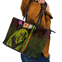 Hawaiian Reggae Music Leather Tote Bag Jamaica Singer Tribal Polynesian and Hibiscus - Wonder Print Shop