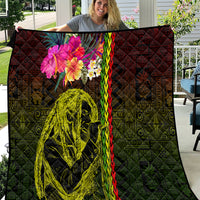 Hawaiian Reggae Music Quilt Jamaica Singer Tribal Polynesian and Hibiscus - Wonder Print Shop