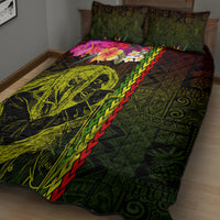 Hawaiian Reggae Music Quilt Bed Set Jamaica Singer Tribal Polynesian and Hibiscus - Wonder Print Shop
