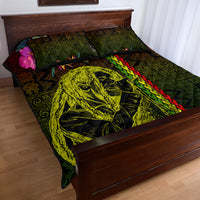Hawaiian Reggae Music Quilt Bed Set Jamaica Singer Tribal Polynesian and Hibiscus - Wonder Print Shop