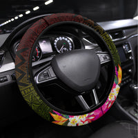 Hawaiian Reggae Music Steering Wheel Cover Jamaica Singer Tribal Polynesian and Hibiscus - Wonder Print Shop