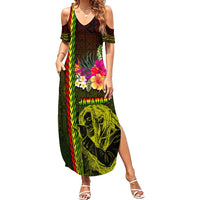 Hawaiian Reggae Music Summer Maxi Dress Jamaica Singer Tribal Polynesian and Hibiscus - Wonder Print Shop