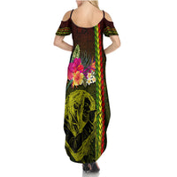 Hawaiian Reggae Music Summer Maxi Dress Jamaica Singer Tribal Polynesian and Hibiscus - Wonder Print Shop