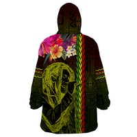 Hawaiian Reggae Music Wearable Blanket Hoodie Jamaica Singer Tribal Polynesian and Hibiscus - Wonder Print Shop