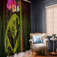 Hawaiian Reggae Music Window Curtain Jamaica Singer Tribal Polynesian and Hibiscus - Wonder Print Shop