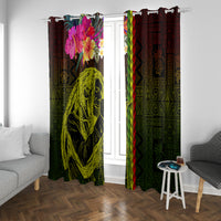 Hawaiian Reggae Music Window Curtain Jamaica Singer Tribal Polynesian and Hibiscus - Wonder Print Shop