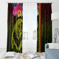Hawaiian Reggae Music Window Curtain Jamaica Singer Tribal Polynesian and Hibiscus - Wonder Print Shop